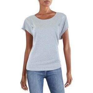 DKNY Women's T-Shirt Top Zip-Shoulder Marled Round Neck Gray Size X Large